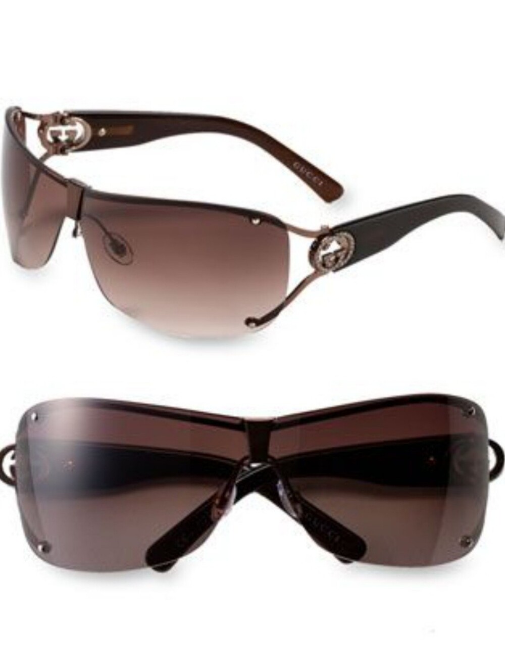 Gucci Women’s Brown Rimless Shield Sunglasses